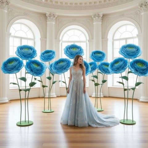 Ростовой цветок из бумаги "Ранункулюс  голубой"